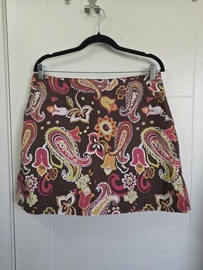 adidas Brown A-Line Skirt with Pink & Yellow Paisley Print Sz 12